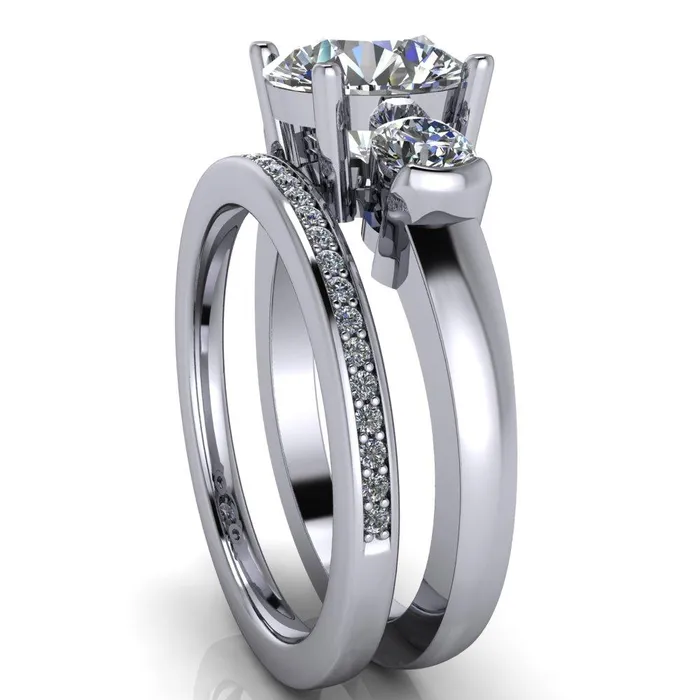 Faryn Round Center Stone Trinity Under Bezel Ring Fire Brilliance Rings
