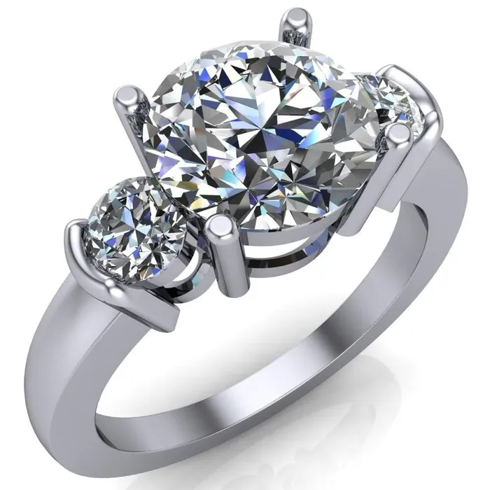 Faryn Round Center Stone Trinity Under Bezel Ring Fire Brilliance Rings
