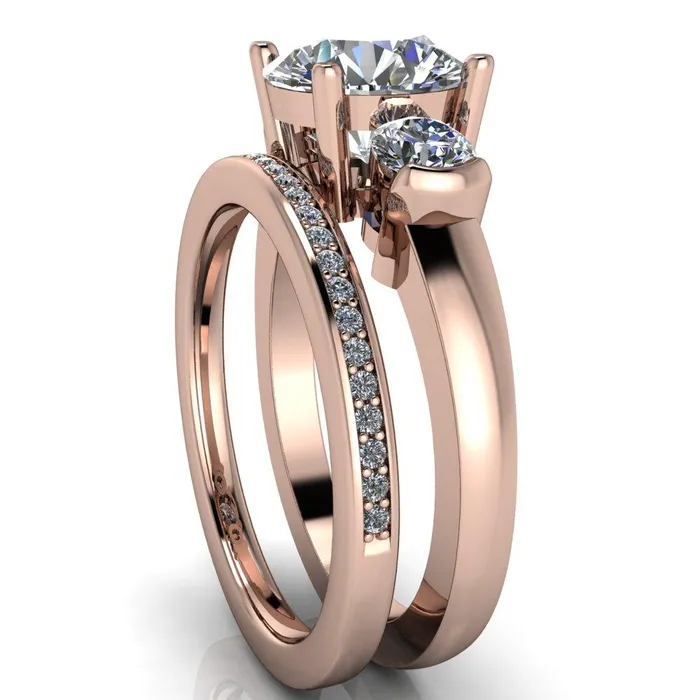 Faryn Round Center Stone Trinity Under Bezel Ring Fire Brilliance Rings
