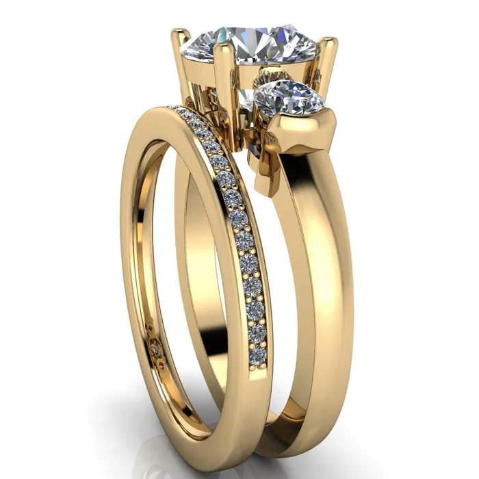 Faryn Round Center Stone Trinity Under Bezel Ring Fire Brilliance Rings