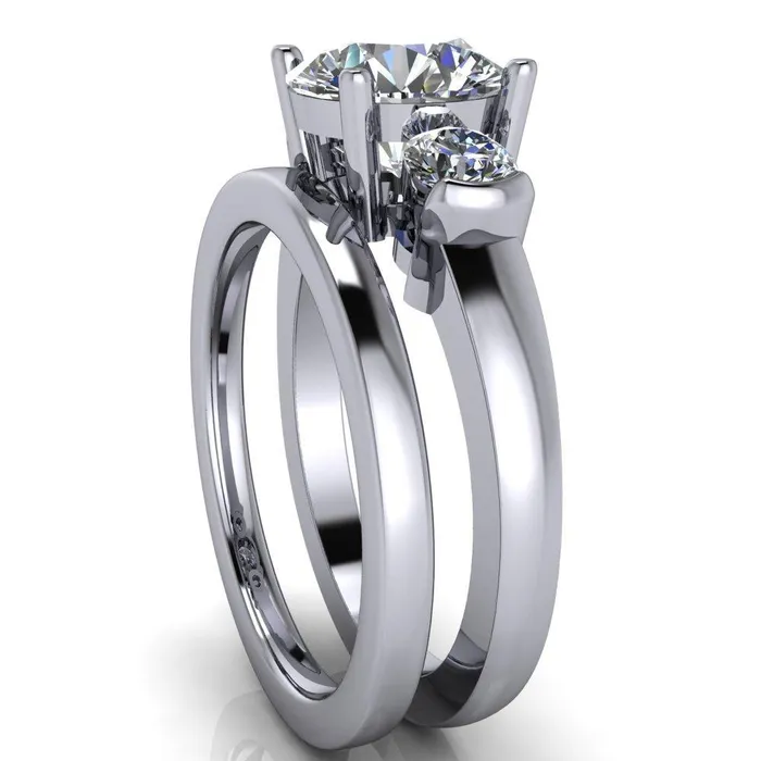 Faryn Round Center Stone Trinity Under Bezel Ring Fire Brilliance Rings