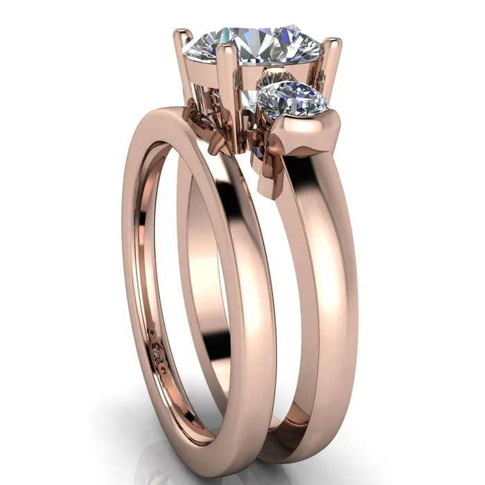 Faryn Round Center Stone Trinity Under Bezel Ring Fire Brilliance Rings