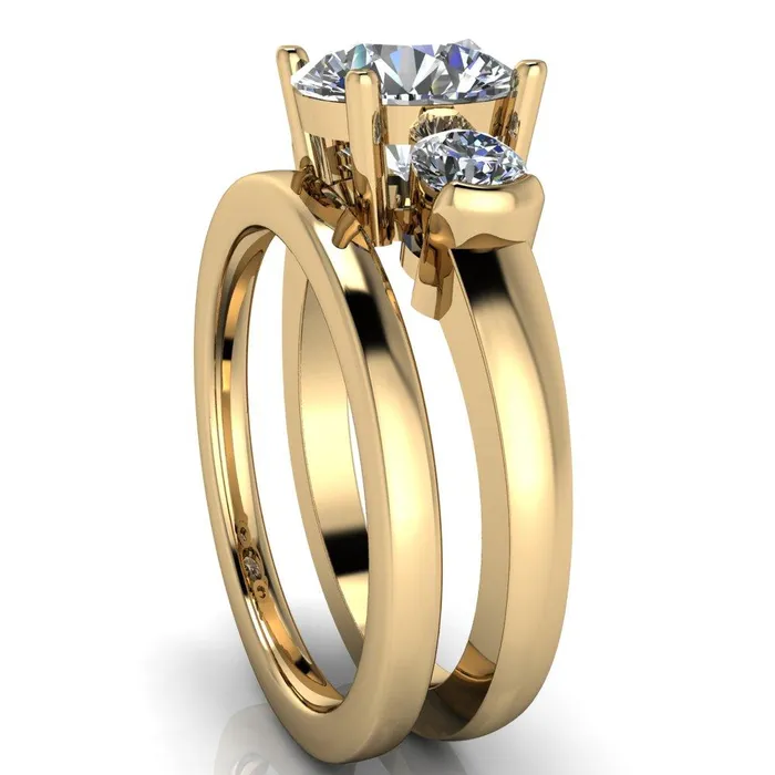 Faryn Round Center Stone Trinity Under Bezel Ring Fire Brilliance Rings