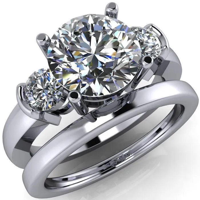 Faryn Round Center Stone Trinity Under Bezel Ring Fire Brilliance Rings