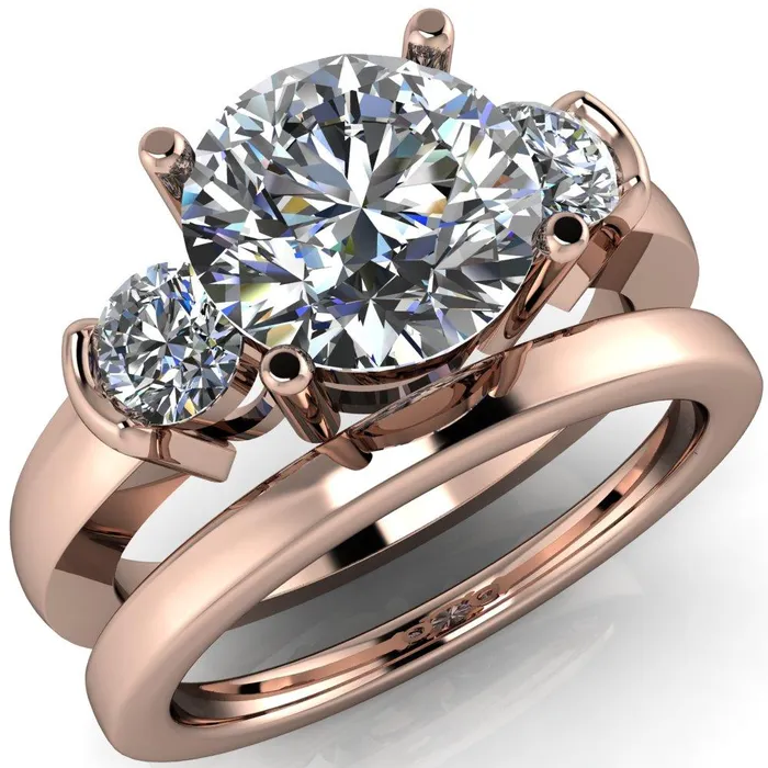 Faryn Round Center Stone Trinity Under Bezel Ring Fire Brilliance Rings