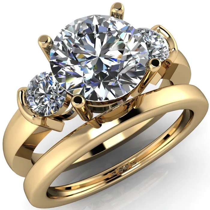 Faryn Round Center Stone Trinity Under Bezel Ring Fire Brilliance Rings