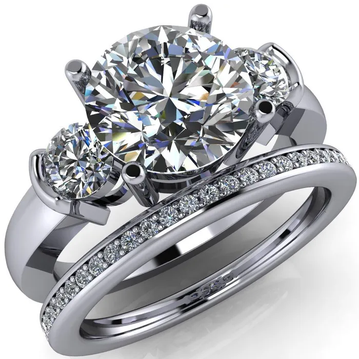 Faryn Round Center Stone Trinity Under Bezel Ring Fire Brilliance Rings