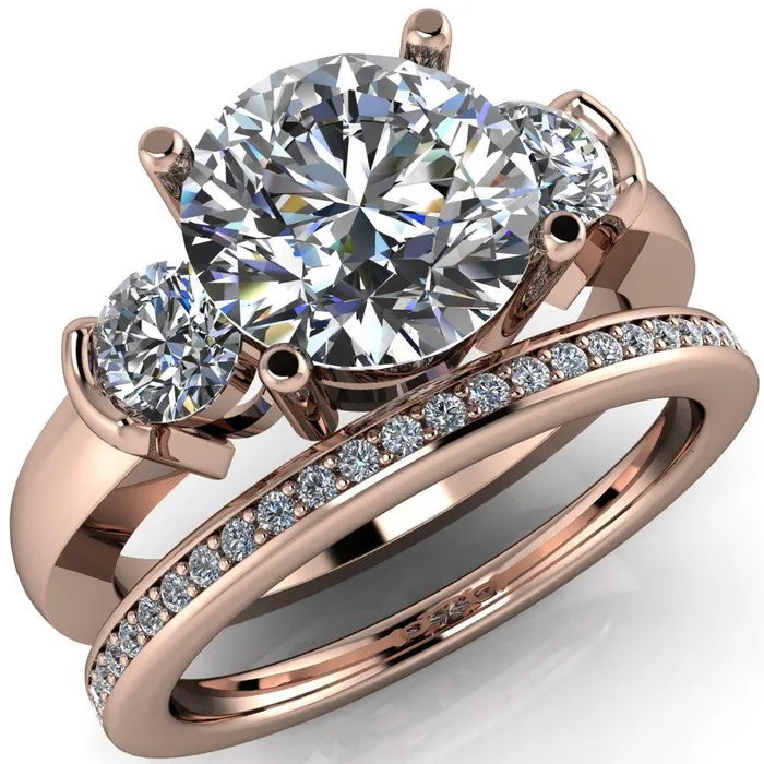 Faryn Round Center Stone Trinity Under Bezel Ring Fire Brilliance Rings