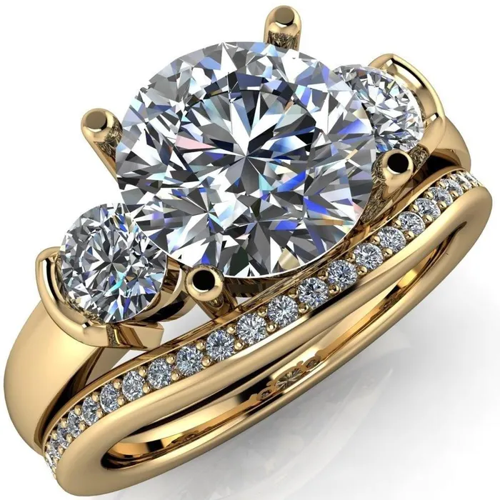 Faryn Round Center Stone Trinity Under Bezel Ring Fire Brilliance Rings
