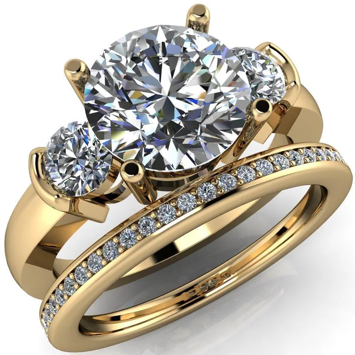 Faryn Round Center Stone Trinity Under Bezel Ring Fire Brilliance Rings