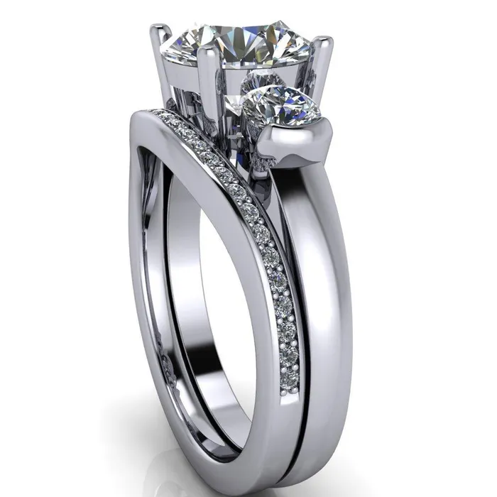 Faryn Round Center Stone Trinity Under Bezel Ring Fire Brilliance Rings
