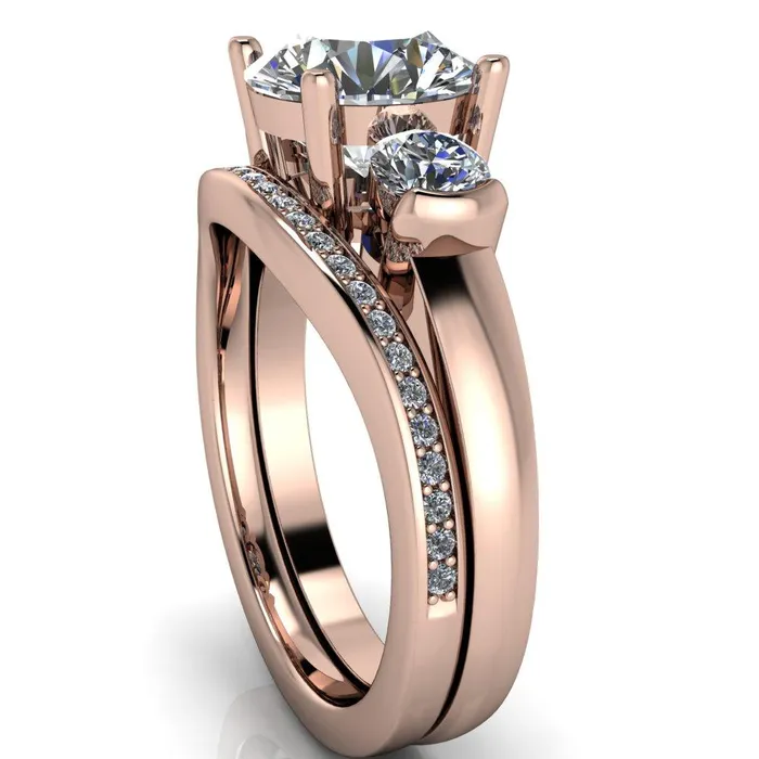 Faryn Round Center Stone Trinity Under Bezel Ring Fire Brilliance Rings