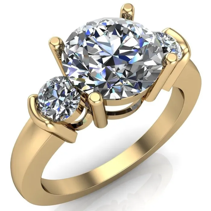 Faryn Round Center Stone Trinity Under Bezel Ring Fire Brilliance Rings