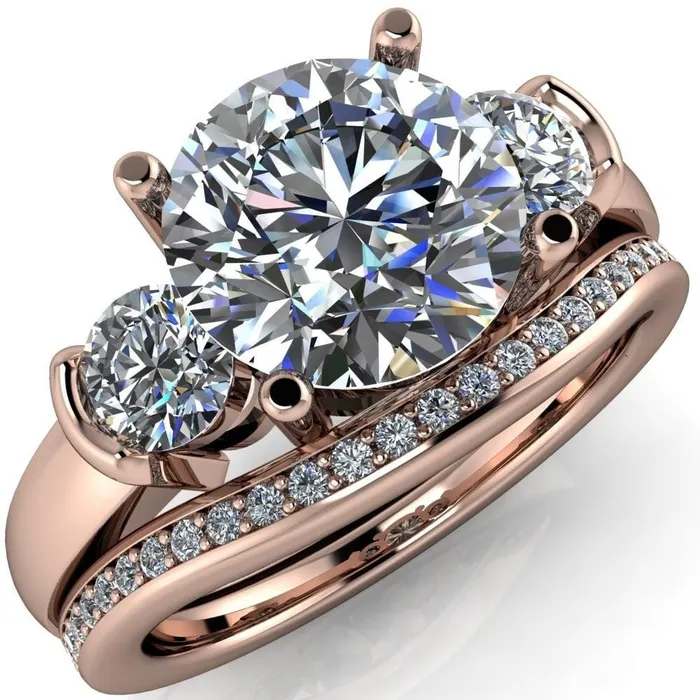 Faryn Round Center Stone Trinity Under Bezel Ring Fire Brilliance Rings