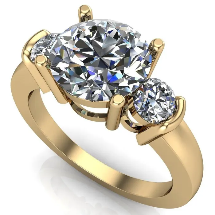 Faryn Round Center Stone Trinity Under Bezel Ring Fire Brilliance Rings