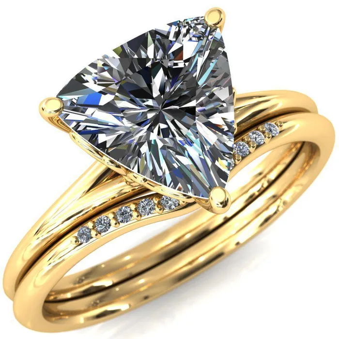 Fire Brilliance Butterfly Wings Trillion Moissanite 3 Prong Engagement Ring Rings