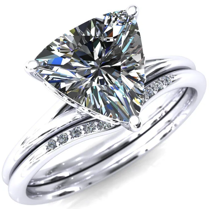 Fire Brilliance Butterfly Wings Trillion Moissanite 3 Prong Engagement Ring Rings