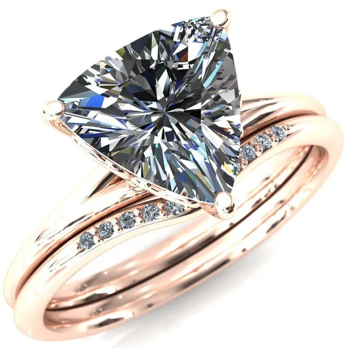 Fire Brilliance Butterfly Wings Trillion Moissanite 3 Prong Engagement Ring Rings