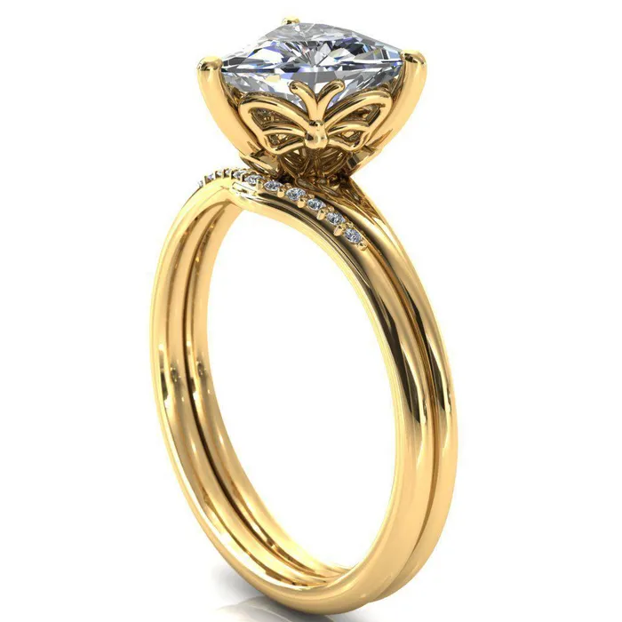 Fire Brilliance Butterfly Wings Trillion Moissanite 3 Prong Engagement Ring Rings