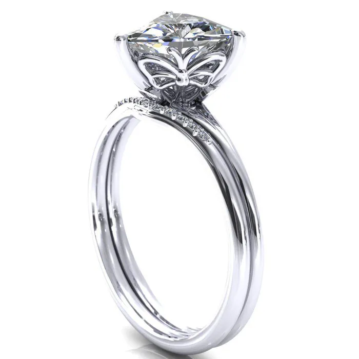 Fire Brilliance Butterfly Wings Trillion Moissanite 3 Prong Engagement Ring Rings