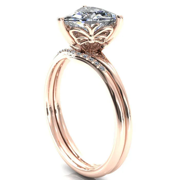 Fire Brilliance Butterfly Wings Trillion Moissanite 3 Prong Engagement Ring Rings