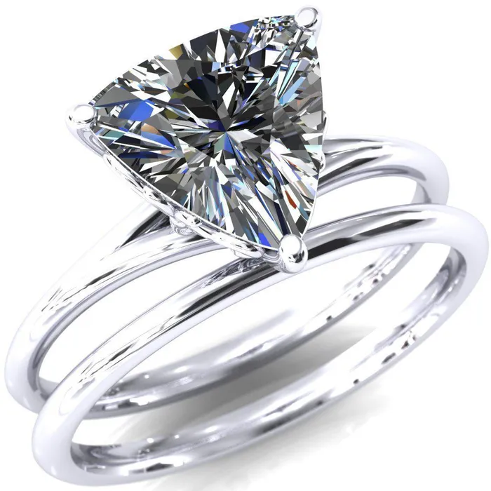 Fire Brilliance Butterfly Wings Trillion Moissanite 3 Prong Engagement Ring Rings