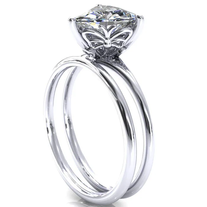 Fire Brilliance Butterfly Wings Trillion Moissanite 3 Prong Engagement Ring Rings