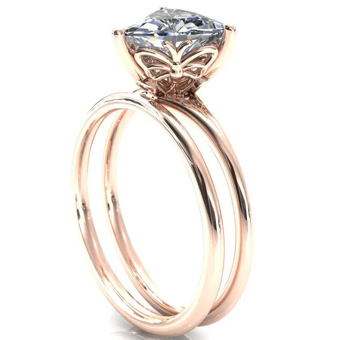 Fire Brilliance Butterfly Wings Trillion Moissanite 3 Prong Engagement Ring Rings