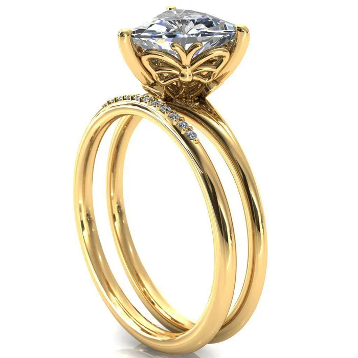 Fire Brilliance Butterfly Wings Trillion Moissanite 3 Prong Engagement Ring Rings
