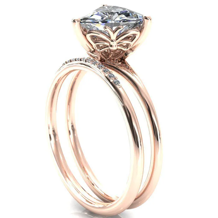 Fire Brilliance Butterfly Wings Trillion Moissanite 3 Prong Engagement Ring Rings