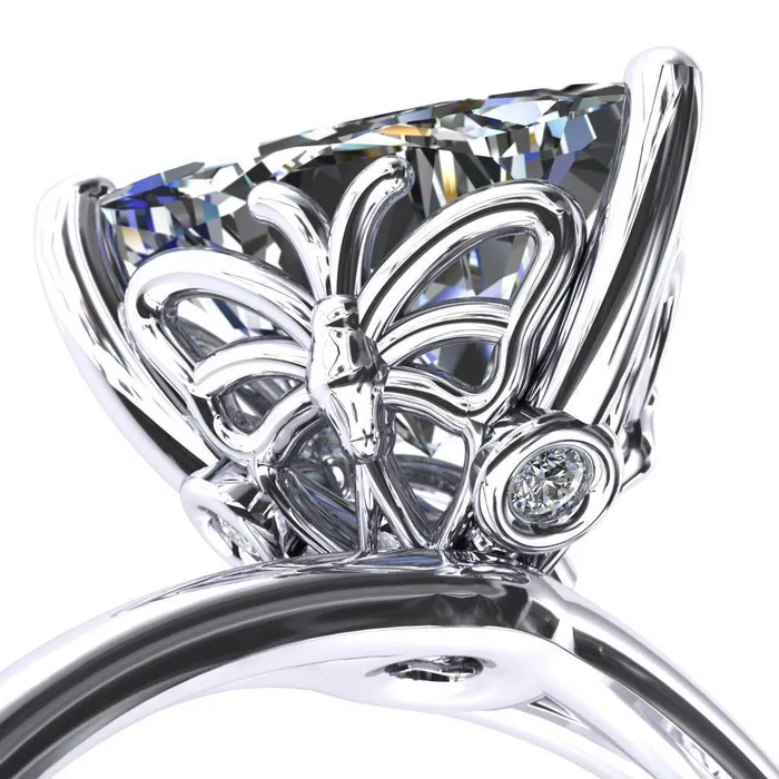 Fire Brilliance Butterfly Wings Trillion Moissanite 3 Prong Engagement Ring Rings