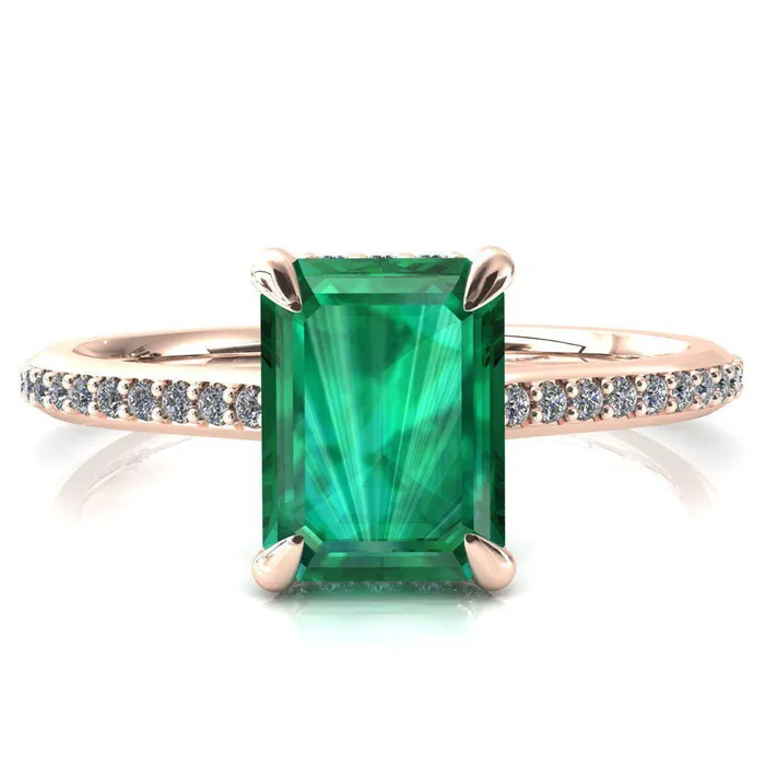 Fire Brilliance Rings Kiki Emerald Emerald 4 Prongs Claw Floating Halo 12 Pinpoint Inverted Cathedral Ring