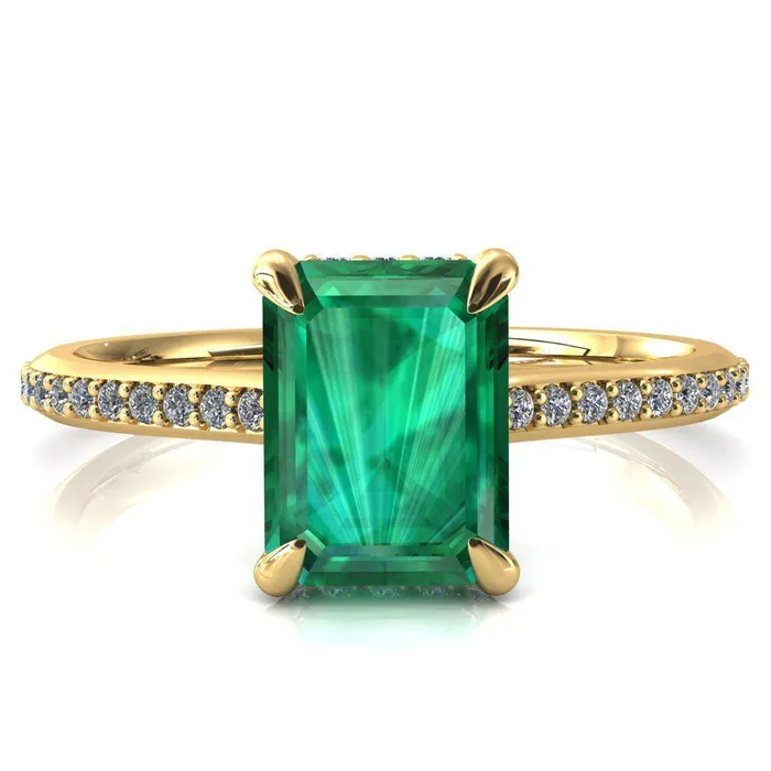 Fire Brilliance Rings Kiki Emerald Emerald 4 Prongs Claw Floating Halo 12 Pinpoint Inverted Cathedral Ring