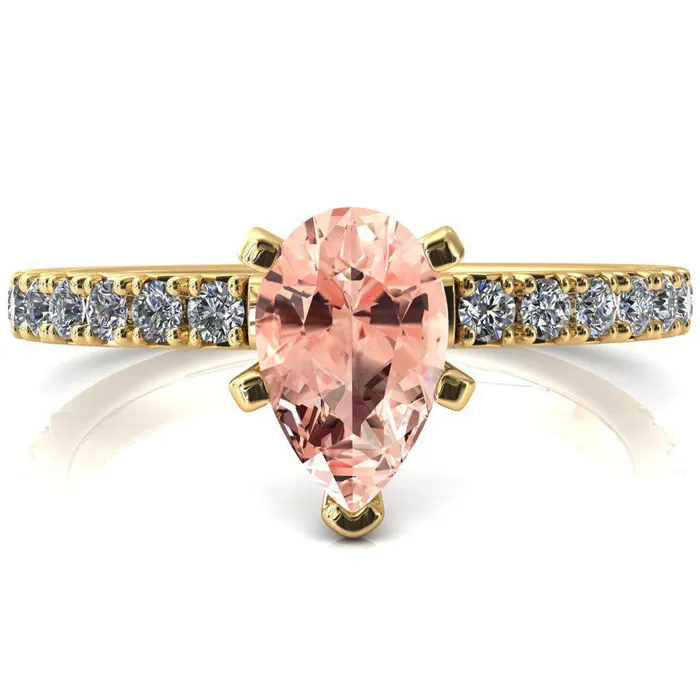 Fire Brilliance Rings Nefili Pear Champagne Sapphire 5 Prong 58 Eternity Diamond French Pave Engagement Ring
