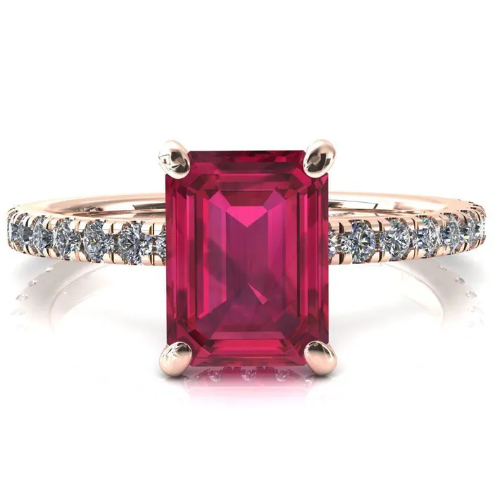 Fire Brilliance Rings Sicili Emerald Ruby 4 Prong 34 Micro Pave Diamond Engagement Ring