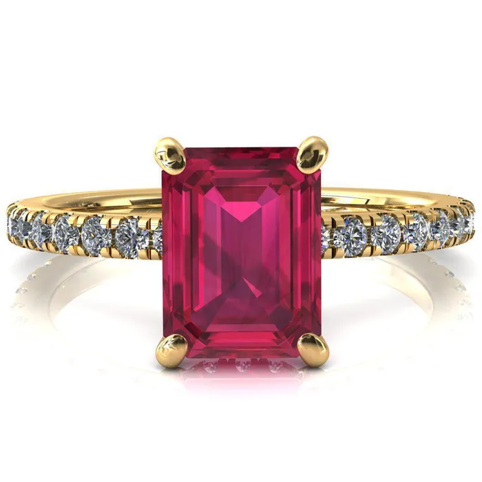 Fire Brilliance Rings Sicili Emerald Ruby 4 Prong 34 Micro Pave Diamond Engagement Ring