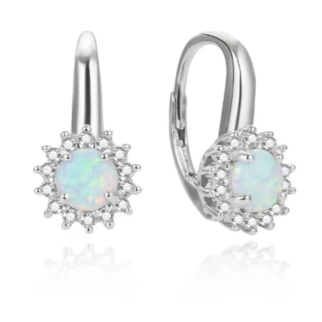 Jewelvers 925 Sterling Silver Lever back Opal Dangle Rings