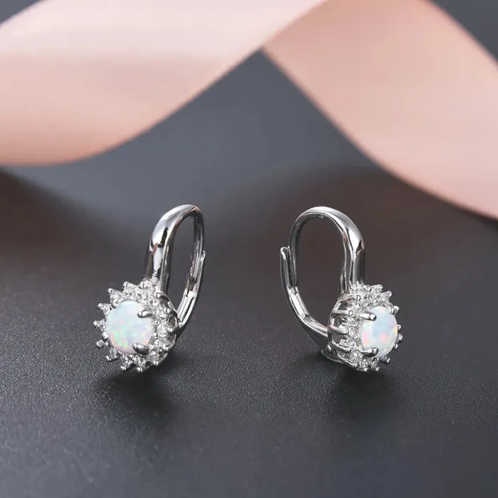 Jewelvers 925 Sterling Silver Lever back Opal Dangle Rings Jewelvers 925 Sterling Silver Lever back Opal Dangle Rings