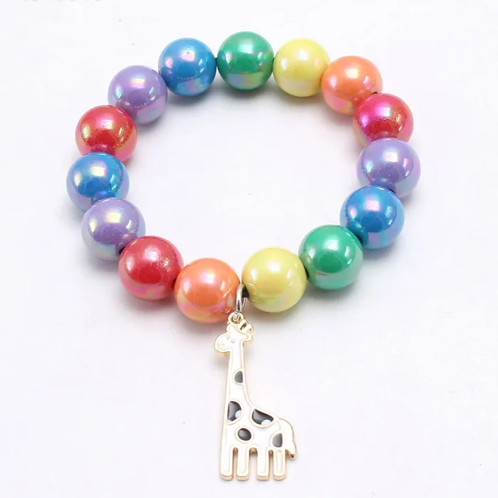 L85 Multi Color Pearlized Beads Giraffe Charm Bracelet polly Bracelets