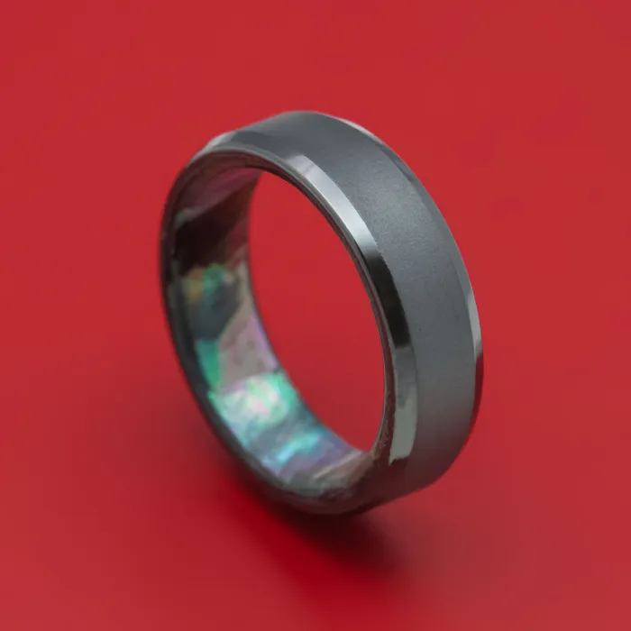 Lashbrook Rings Black Zirconium and Black Mother of Pearl Sleeve Custom Ring Lashbrook Rings Black Zirconium and Black Mother of Pearl Sleeve Custom Ring