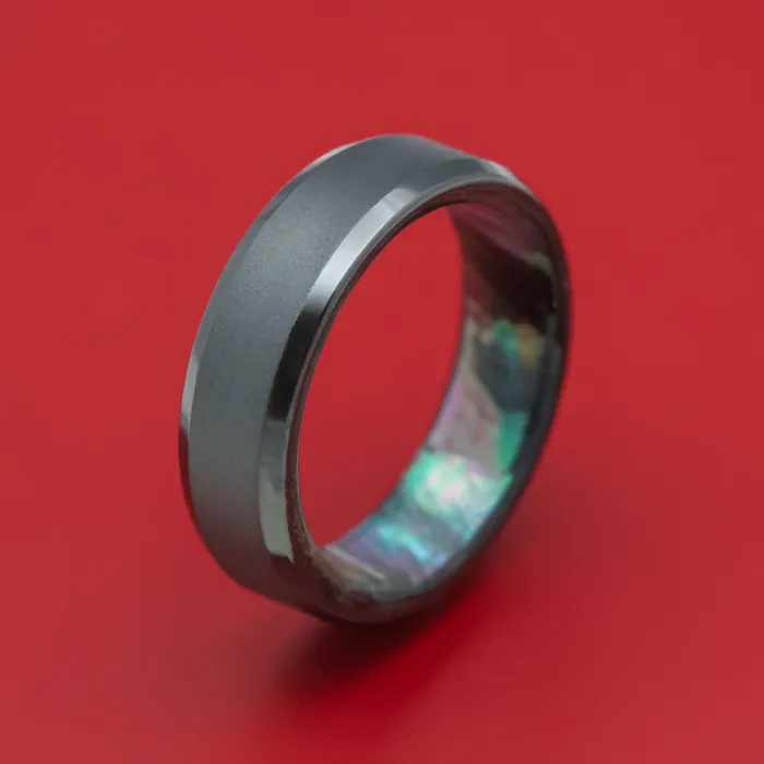 Lashbrook Rings Black Zirconium and Black Mother of Pearl Sleeve Custom Ring Lashbrook Rings Black Zirconium and Black Mother of Pearl Sleeve Custom Ring