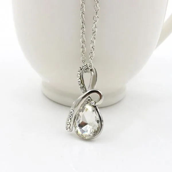 N1521 Silver Crystal Teardrop Gemstone with Rhinestones Necklace with FREE Earrings 01 Necklaces N1521 Silver Crystal Teardrop Gemstone with Rhinestones Necklace with FREE Earrings 01 Necklaces