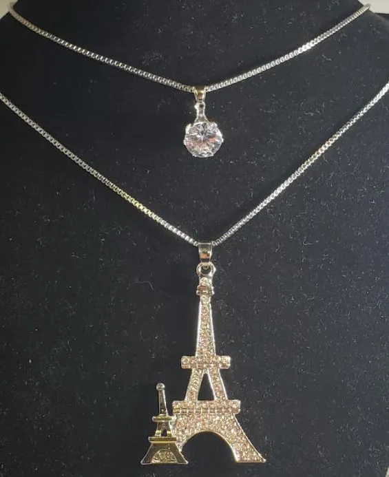 Necklaces N391 Silver Rhinestone Eiffel Tower Necklace with FREE Earrings polly Necklaces N391 Silver Rhinestone Eiffel Tower Necklace with FREE Earrings polly