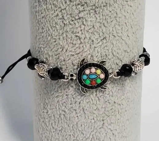 polly Bracelets B143 Black Bead Turtle Cord Bracelet
