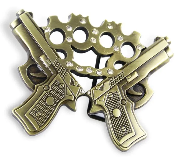 POLLY BU223 Gold Pistol Brass Knuckles Belt Buckle PreStyled Sets