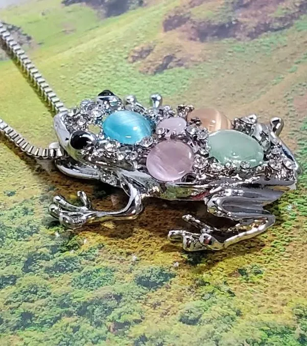 polly Necklaces N267 Silver Frog Multi Color Moonstone Necklace with FREE Earrings