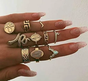 POLLY Rings RS65 Gold Color 10 Piece Ring Set