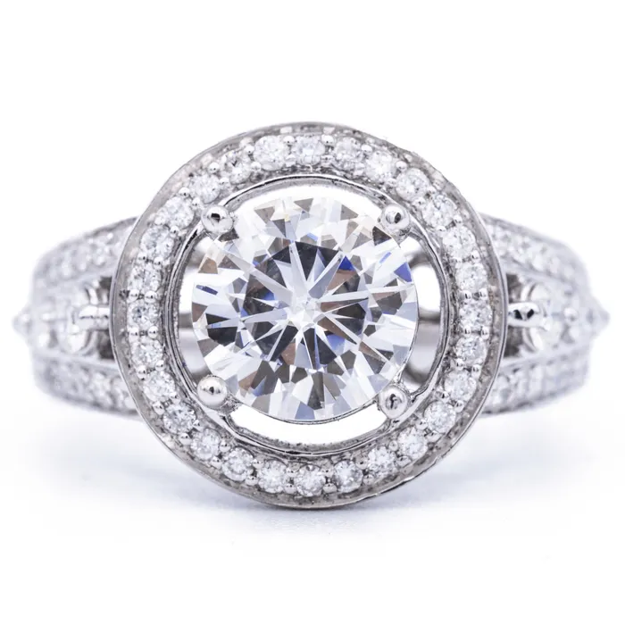 Rings 75mm Round Center 14K White Gold Halo Ring Fire Brilliance 