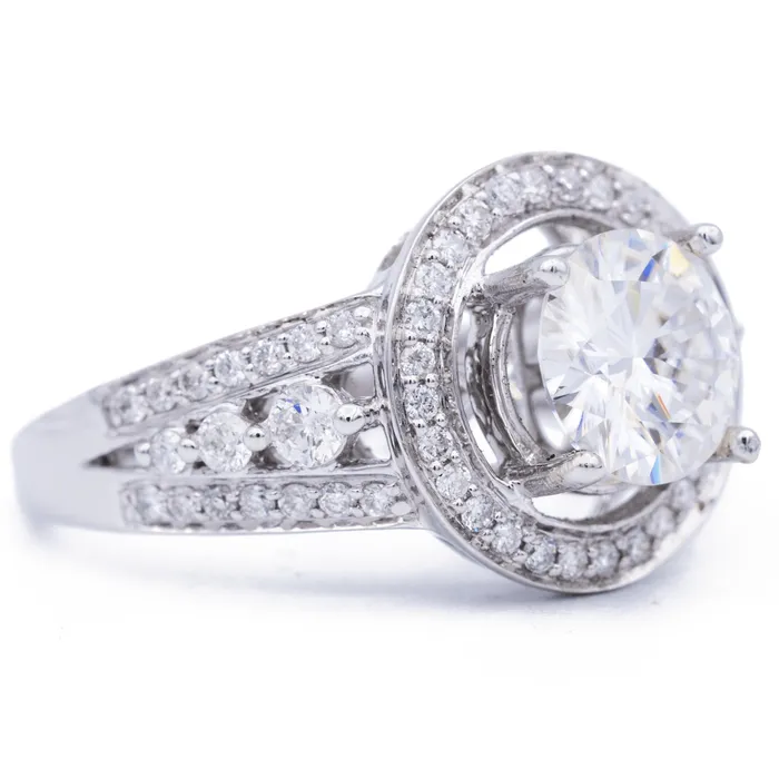 Rings 75mm Round Center 14K White Gold Halo Ring Fire Brilliance 