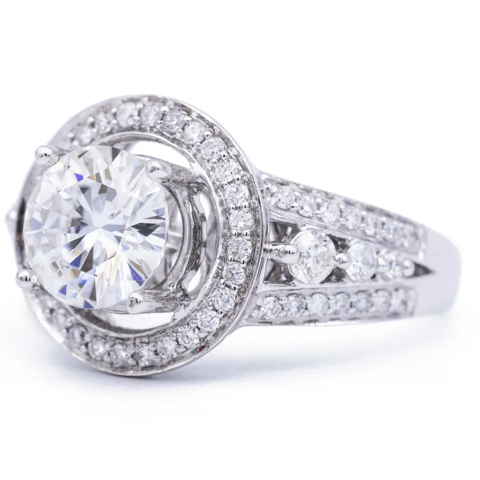 Rings 75mm Round Center 14K White Gold Halo Ring Fire Brilliance 